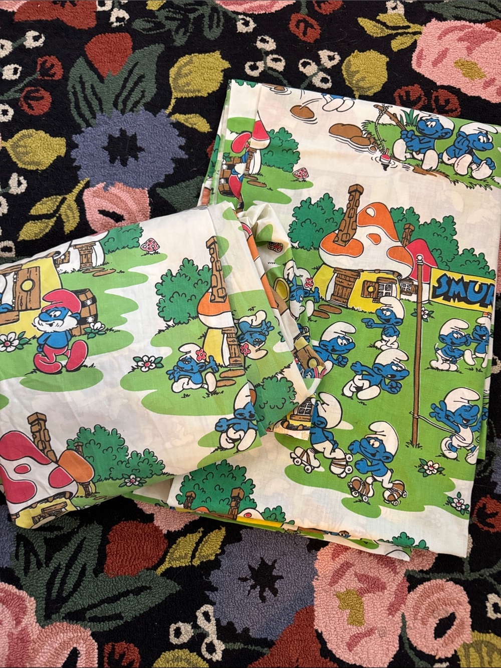 Vintage Smurfs Printed Twin Sheets - Blue/White